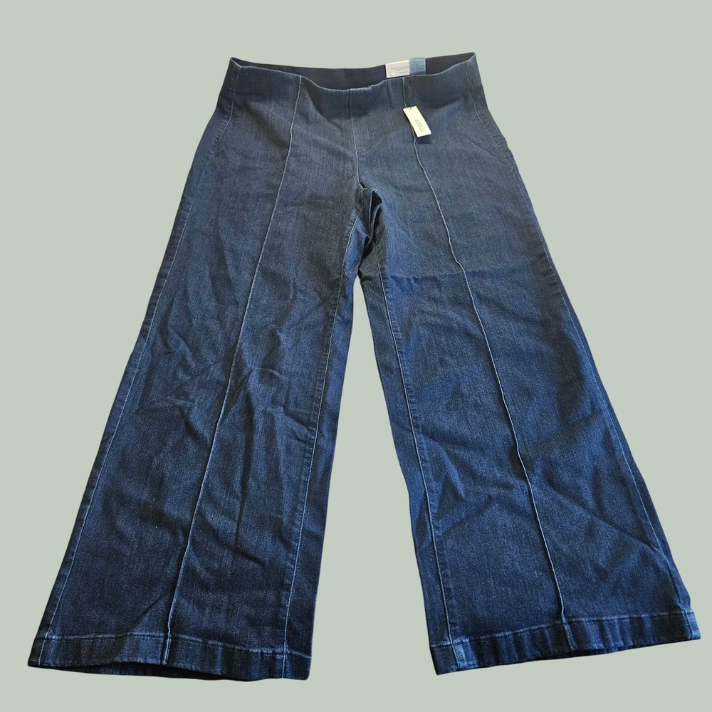 Chico's Pull On Trouser Jean Women 18R Blue NWT Wide Leg Seam Front MSRP $129.50